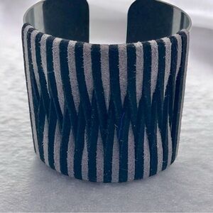 Marlyn Schiff Wide Statement Gun Metal Black and Gray suede woven cuff